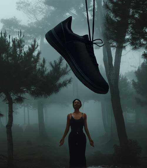 Woman standing in fog representing anxiety and the constant feeling that the shoe is about to drop